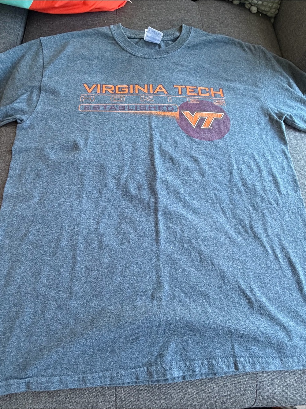 Gildan Virginia Tech Heather Gray Tee with Orange VT Logo